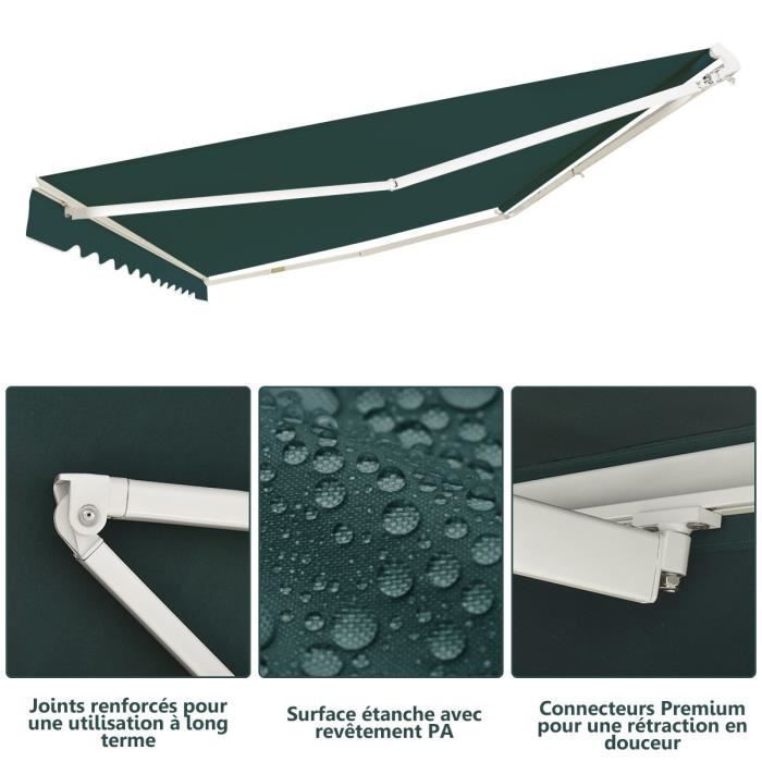 COSTWAY Uitschuifbaar balkonzonnescherm 3 x 2,5 m met UV- en waterbestendig doek, aluminium frame, verstelbare hoek 5-35°, groen