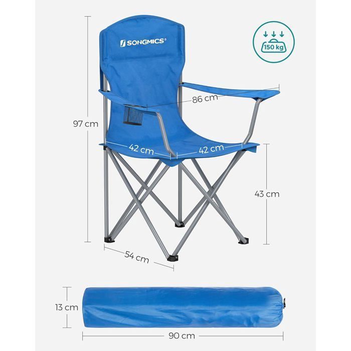 Juego de 2 sillas de camping SONGMICS - Cómodas - Estructura robusta - Carga máxima de 150 kg - Con portabotellas - GCB08BU
