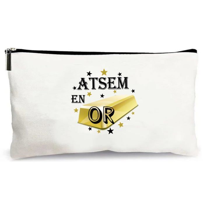 trousse beige atsem en or cadeau fait main merci école