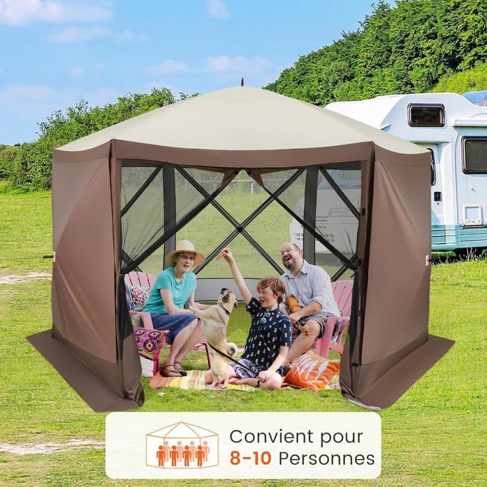350 x 350 cm Instant Opening Gazebo - COSTWAY - 6 Sides with Mesh Walls, 2 Removable Windbreaks - 8 to 10 People