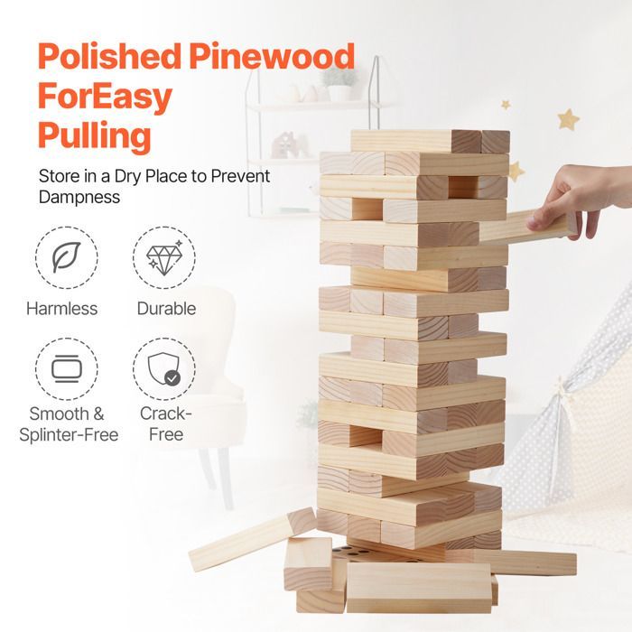 Wooden Rocking Toy - DUOKU - Giant Tower - 60 Blocks - For Children Ages 3 to 10 - Indoor