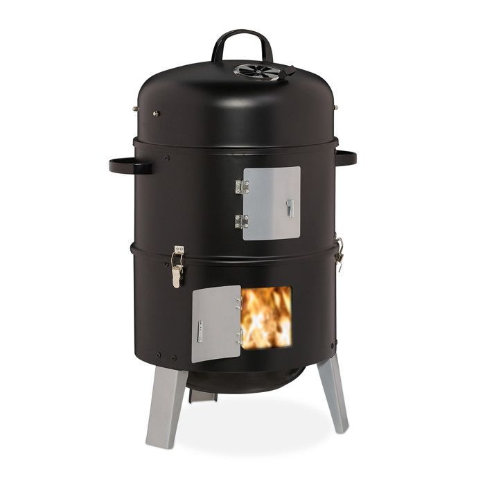 Relaxdays Fumoir 3 en 1, smoker, pour faire griller, faire fumer et macérer,  thermomètre avec sortie d’air, BBQ.