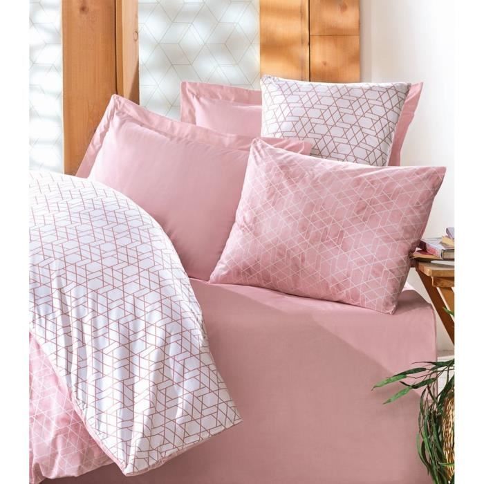 Juego de ropa de cama: 1 funda nórdica de 220 x 240 cm + 2 fundas de almohada de 60 x 60 cm - 100 % algodón reforzado - Rosa