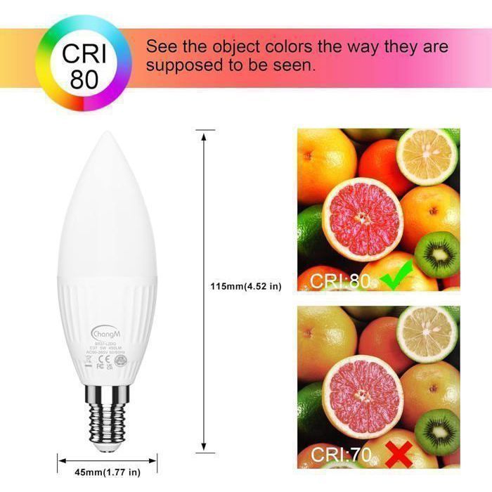 Bombilla LED E14 de 5W RGBW con control remoto inalámbrico, regulable y con cambio de color, 6 unidades RGB y blanco frío 5700K.