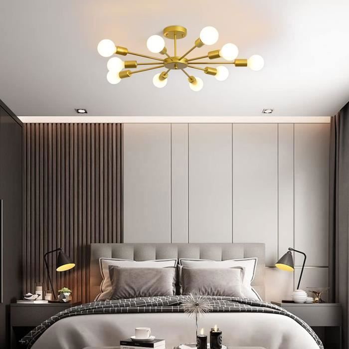 Ganeed Einbau-Deckenleuchte – Moderne Sputnik-Deckenleuchte im Industriestil für Schlafzimmer, Wohnzimmer, Küche – 10 Leuchten – Metall – Gold – E27