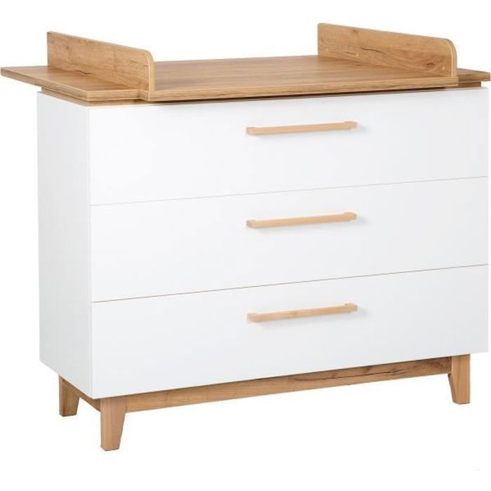 ROBA Finn Wickeltisch mit 3 Schubladen – Soft-Close – Weiß/Goldene Eiche
