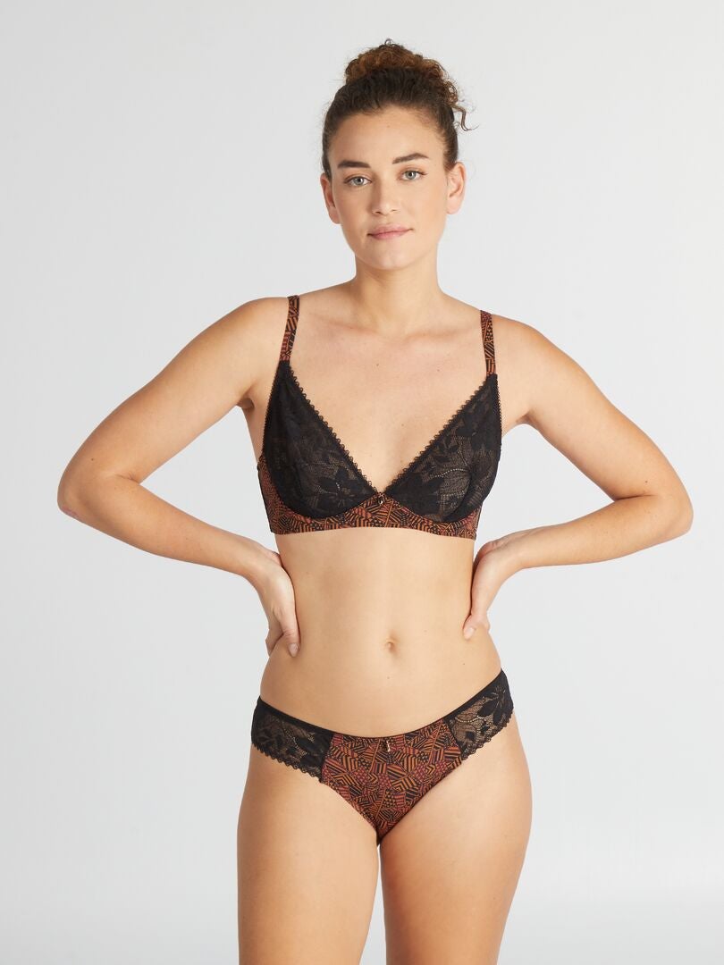 Calcinha 'Envie de lingerie' em microfibra e renda - MARROM