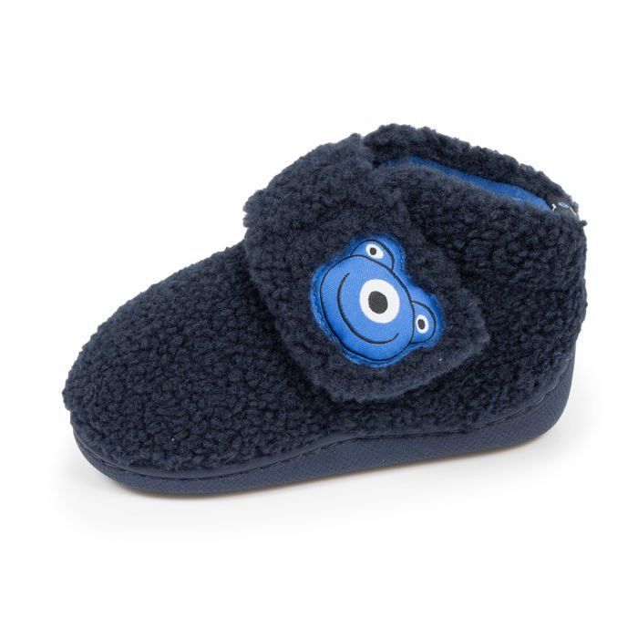 Pantuflas Isotoner con cierre de velcro, buen soporte para el pie, suela antideslizante, azul marino, para niños.