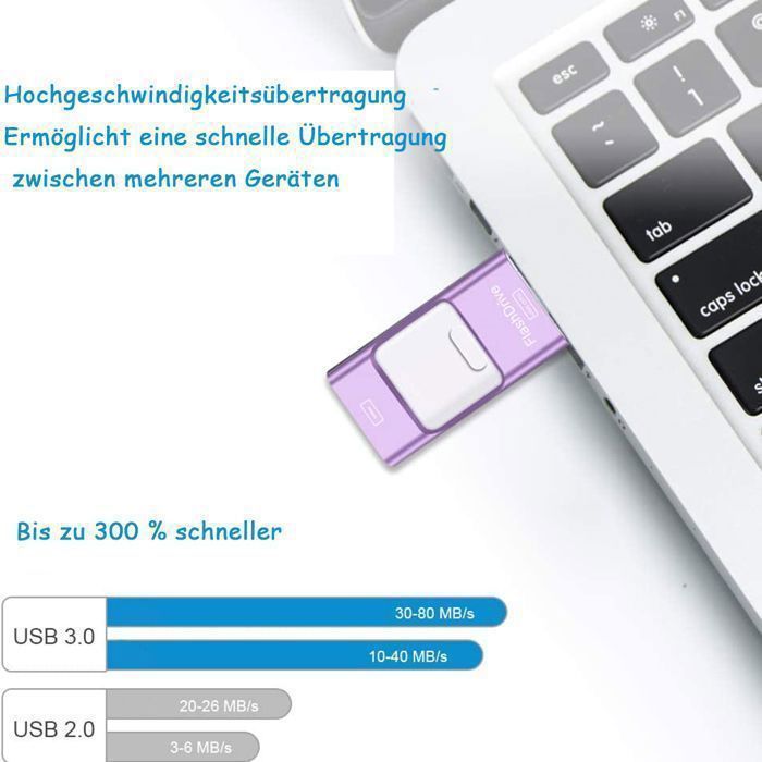 Clé USB 4 en 1 - NAMOTU - 128 Go - Type-C, USB, Lightning - Or rose - Compacte et portable