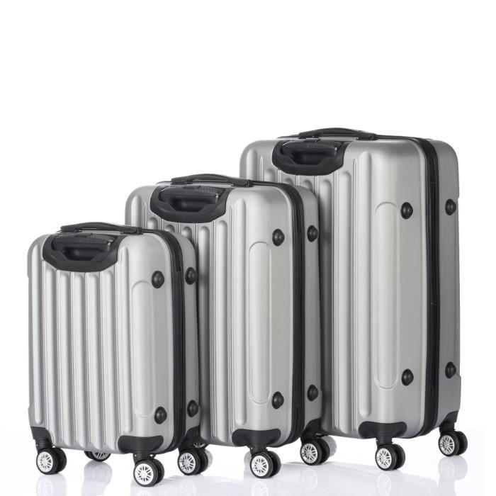 Juego de 3 maletas rígidas - 4 ruedas giratorias de 360° - Con cerradura de combinación - 20/24/28