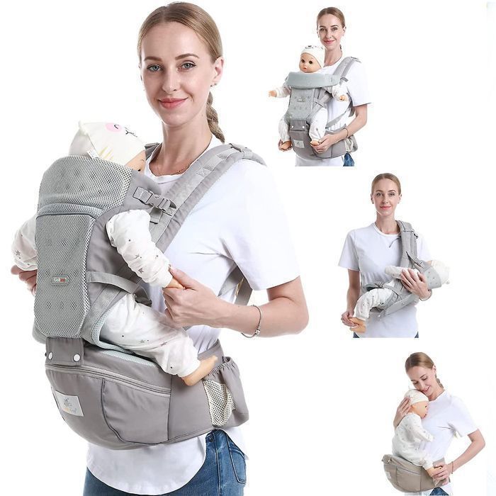 Portabebés ergonómico y fisiológico, transpirable, apto para todas las estaciones, fácil de usar, para bebés de 0 a 36 meses - Gris
