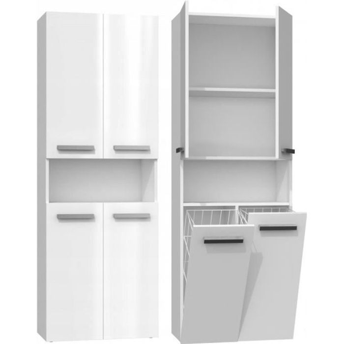 MOBY - Armario de baño con dos cestas - Tiradores minimalistas - Dimensiones: 174x60x30 - Columna de almacenamiento