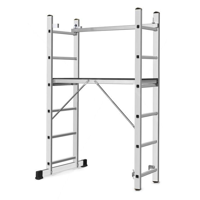 Escalera modular de aluminio de 2 secciones, andamio, escalera de tijera, plataforma de trabajo, 6 peldaños
