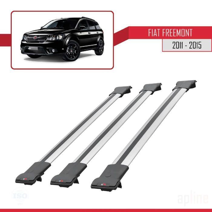 Barras de techo FLY - Modelo Railing - Compatible con Fiat Freemont 2011-2023 - 3 barras - Aluminio gris