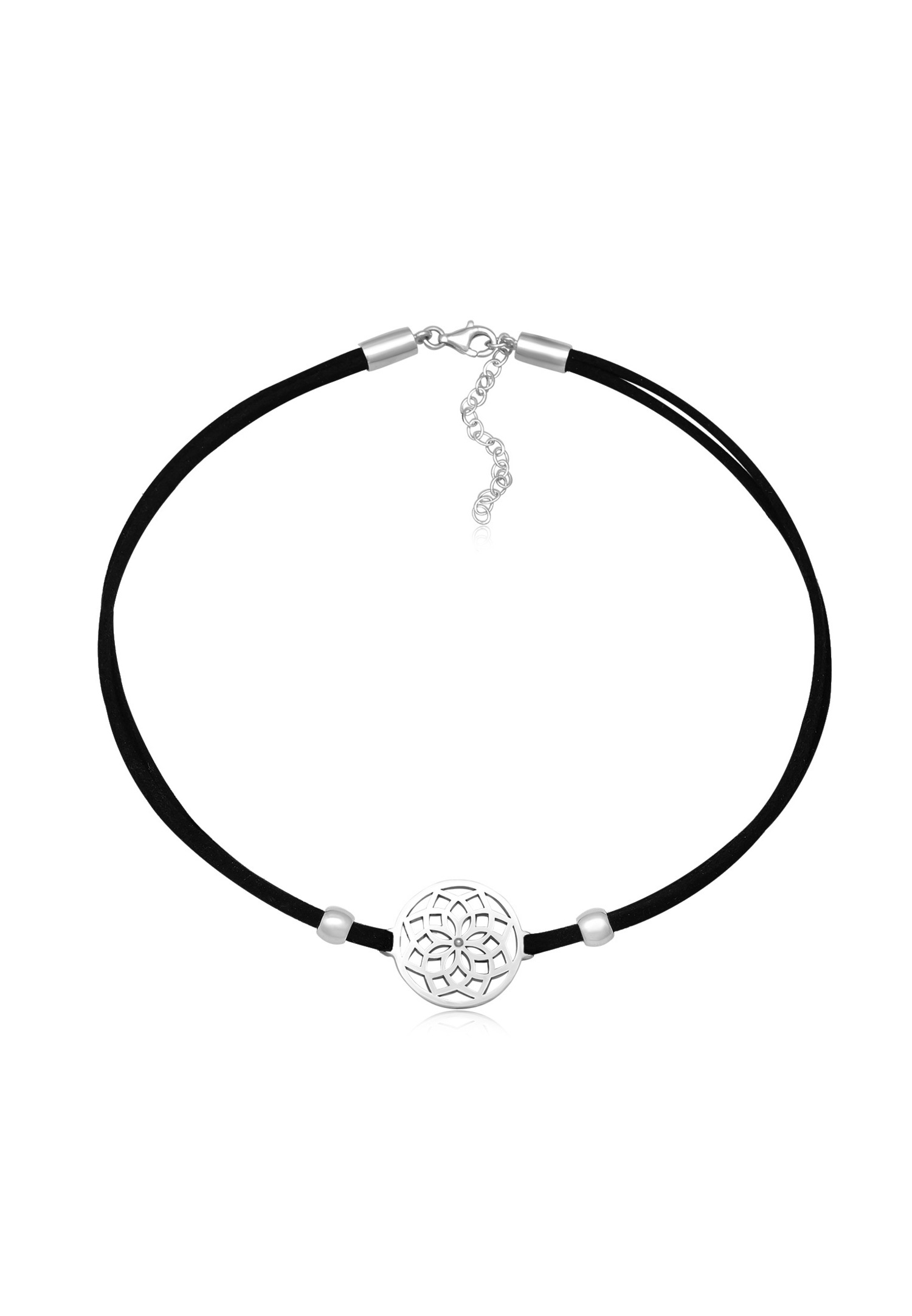 Elli Femmes Choker Fleur de Vie avec Bande Textile en argent sterling 925