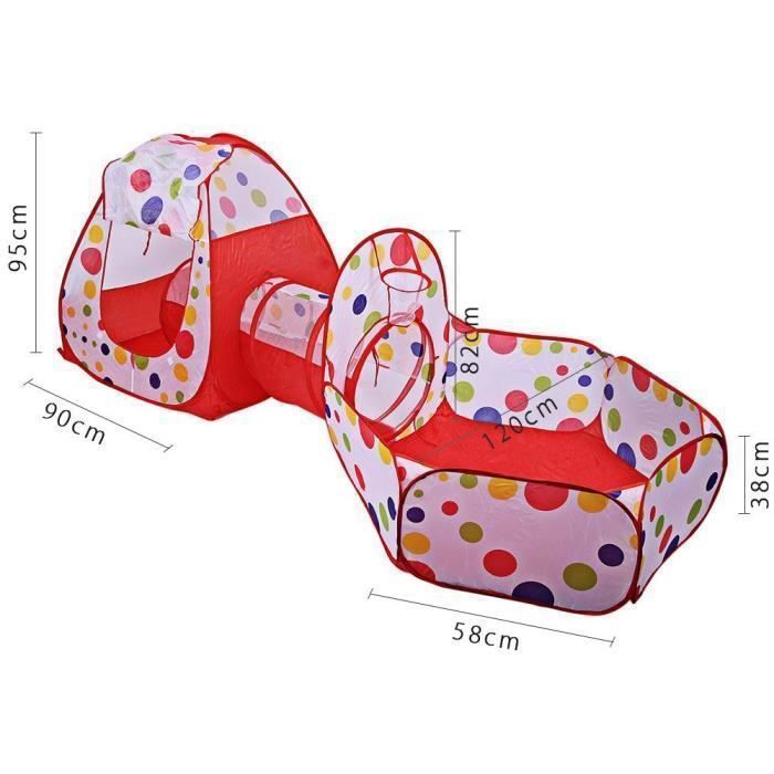 Tienda de juegos de 3 piezas con piscina de bolas y túnel, casa de juguetes para niños