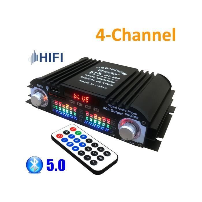 Amplificador de audio Bluetooth 5.0, amplificador de sonido digital HiFi de 4 canales para sistemas de audio domésticos y de automóviles.