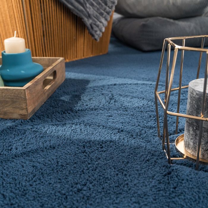 Paco Home Tapis De Salon Poils Ras Lavable Monochrome Style Moderne Bleu Marin Bleu 140x200 cm