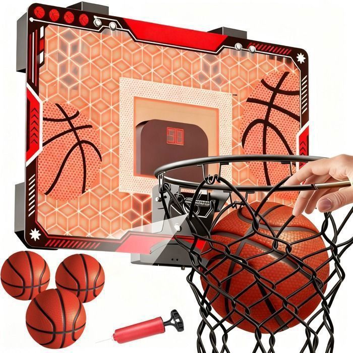 Canestro da basket da interno, mini canestro in acrilico per bambini, da parete, con 4 palloni, giochi di basket, giocattoli, regalo per ragazzi