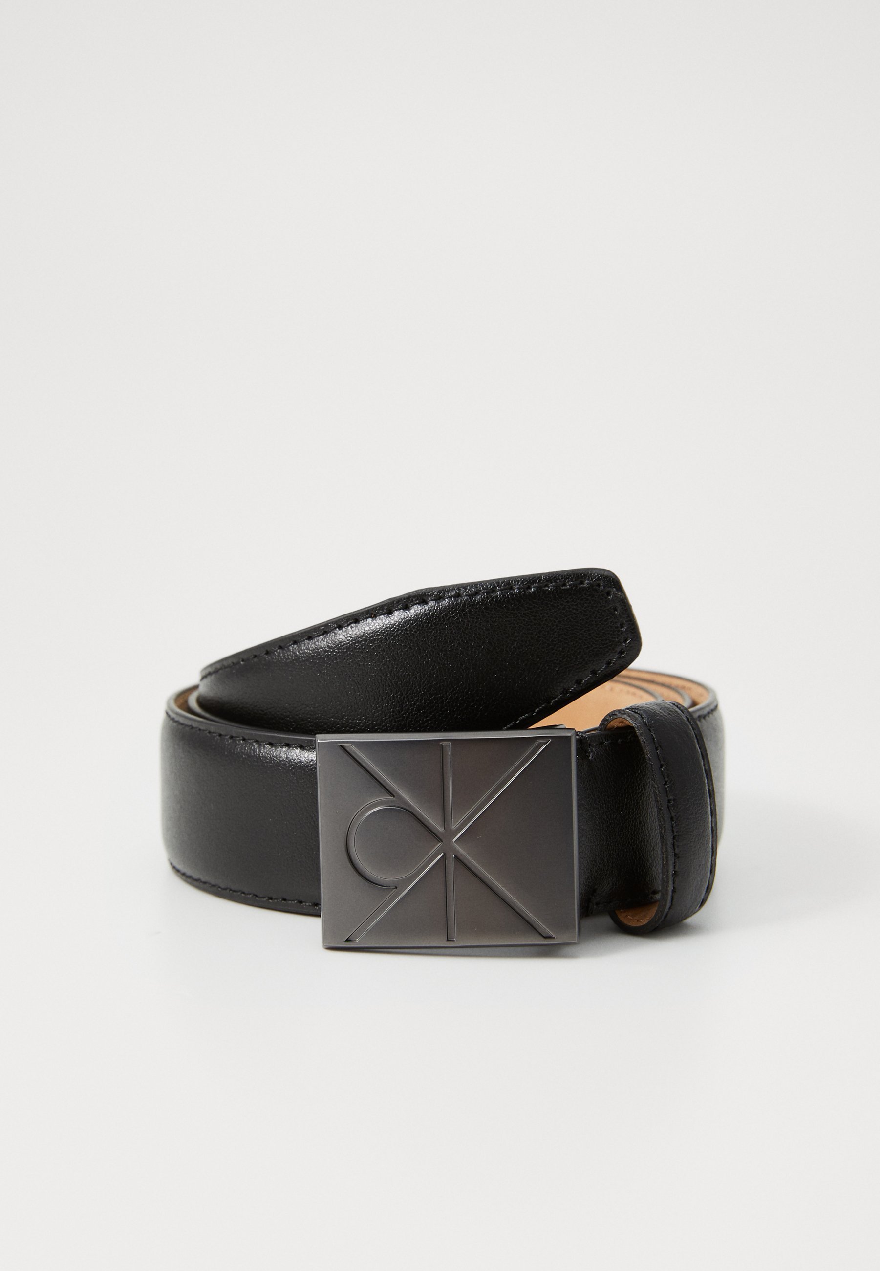 Calvin Klein EMBLEEMPLAAT GLAD 35MM - Riem - zwart/mat metaalkleurig