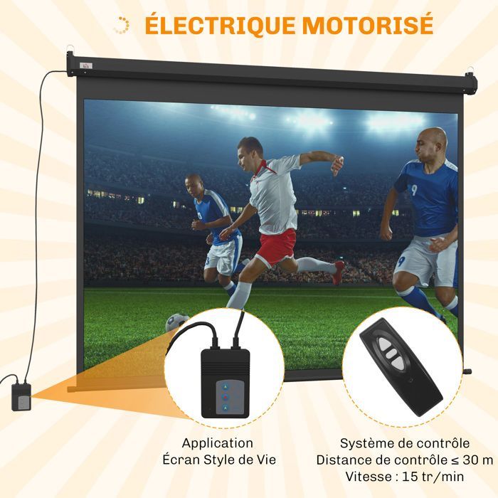 Pantalla de proyección HOMCOM de 84 pulgadas, formato 4:3, resolución 4K HD, motorizada y eléctrica, con panel de control y mando a distancia, color negro.