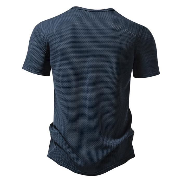 Camiseta Henley de corte regular para hombre, cuello redondo de verano, azul - INSFITY - Talla UE - Nylon - Elastano