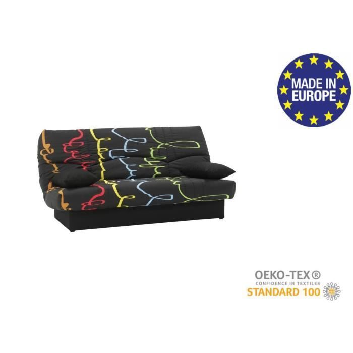 3-Sitzer-Schlafsofa mit Klick-Klack-Mechanismus – Stoff mit Graffiti-Muster – B 190 x T 92 cm – DREAM – Moderner Stil