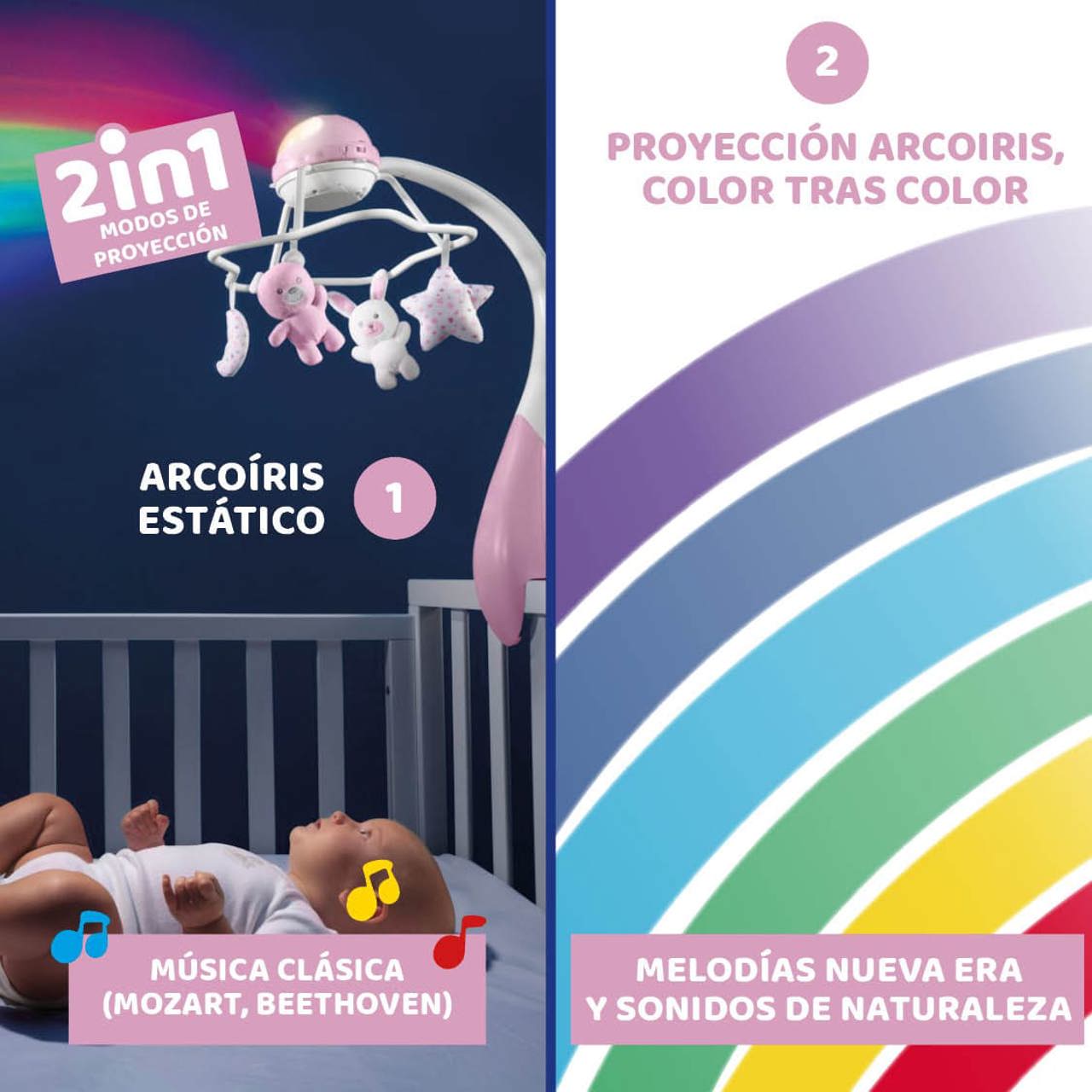 Szivárvány Projektoros Kiságy Mobil