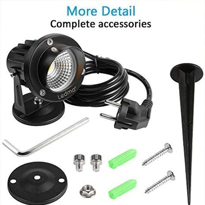 Paquete de 4 focos LED exteriores de 9 W con estacas, 3000 K-3300 K, 900 lúmenes, luces LED exteriores con estaca, lámpara de jardín impermeable IP65, luz blanca cálida.