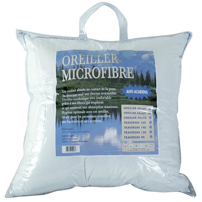 Juego de 2 almohadas de 60x60 cm - Antiácaros - Fabricadas en Francia - Fibras huecas siliconadas