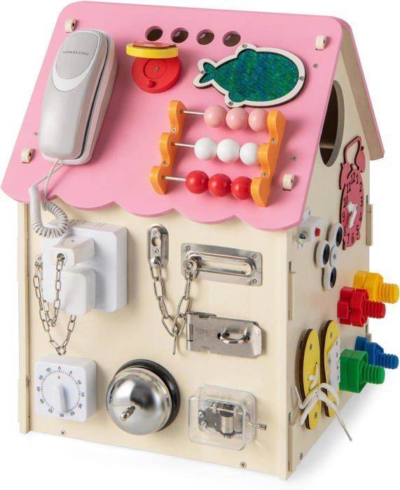 GOPLUS Maison de Jeux pour Enfants, avec Jouets Riche & Espace de Rangement, Cadeau Créatif pour Enfants de 3+ Ans, Rose