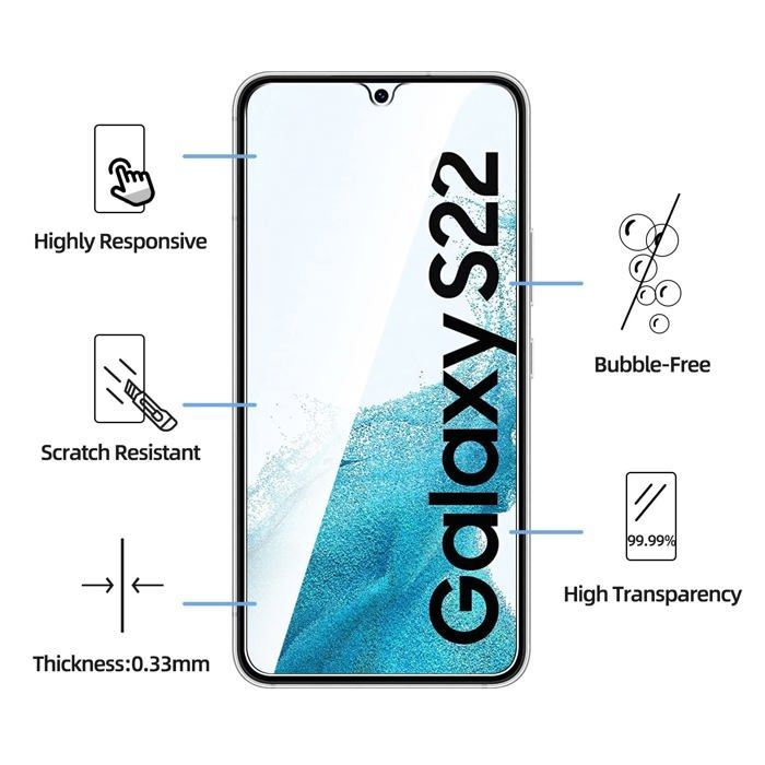 Lot de 3, Verre Trempé pour Samsung Galaxy S22 5G, Film Protection écran -sans Bulles d'air