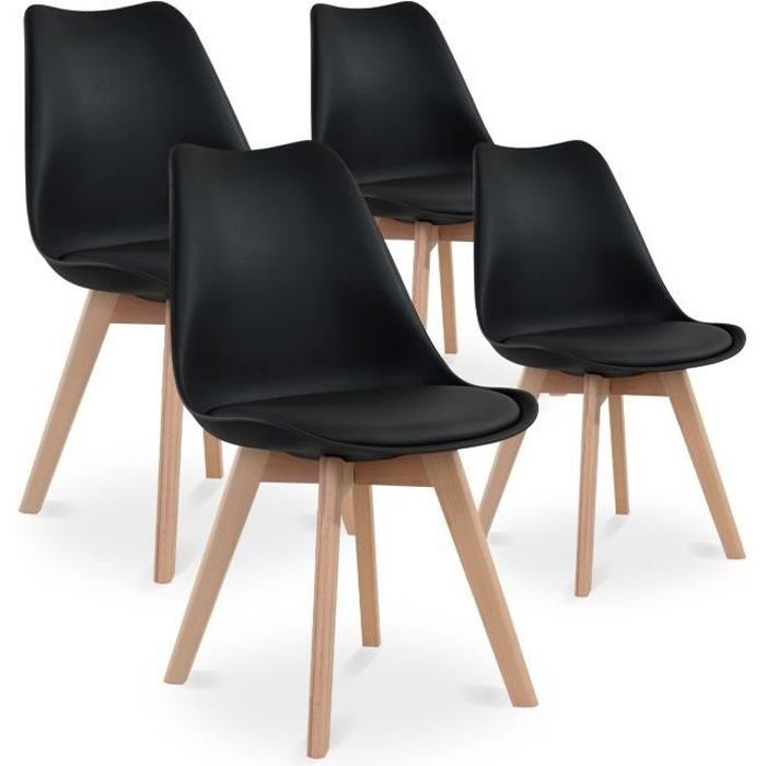 CATHERINA Chairs – Scandinavian, wood, black (Set of 4)