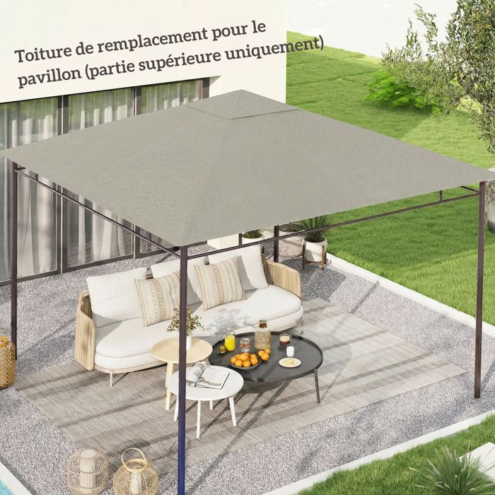 Telo di ricambio per gazebo - Outsunny - protezione solare - resistente ai raggi UV - poliestere ad alta densità - 3x3 m - grigio