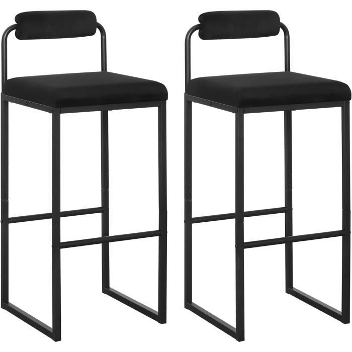 Taburetes altos de bar WOLTU (2 unidades), de terciopelo y metal, diseño moderno, altura del asiento 75 cm, color negro BH343sz-2