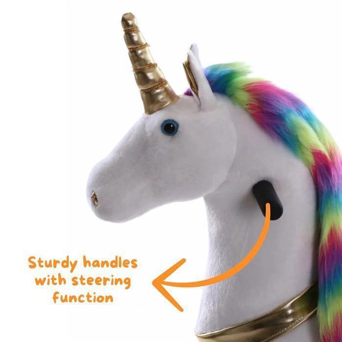 VROOOMY Wheeled Riding Unicorn - Large - Rainbow - Ages 5 to 9 - Mechanical Galloping Movement - Height 65cm - 45kg