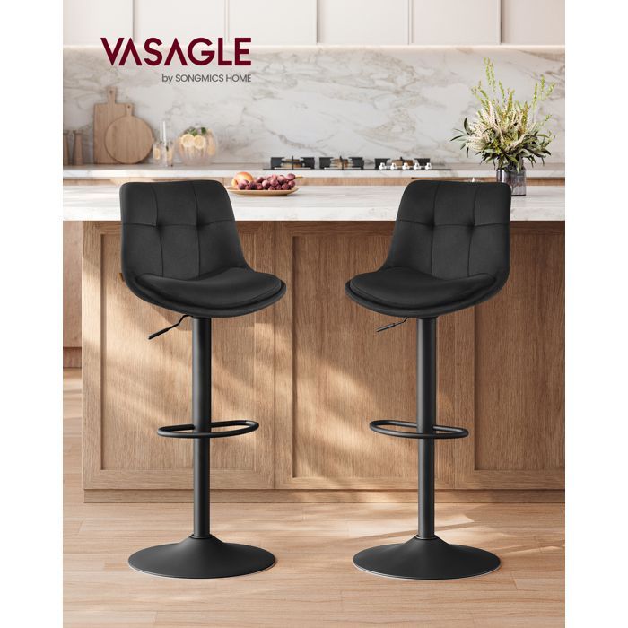 Bar stools - VASAGLE - Set of 4 - Velvet - Swivel - Adjustable - Ink Black