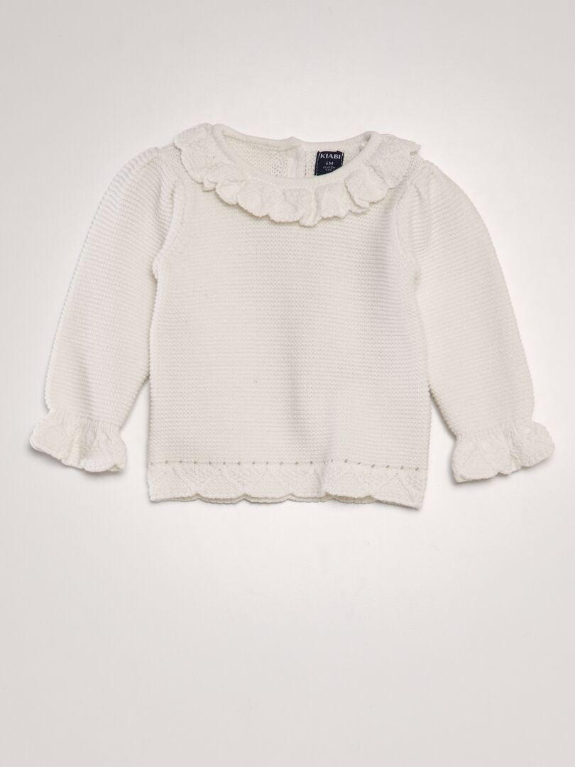 Sweter z ażurową dzianiną - BEŻOWY