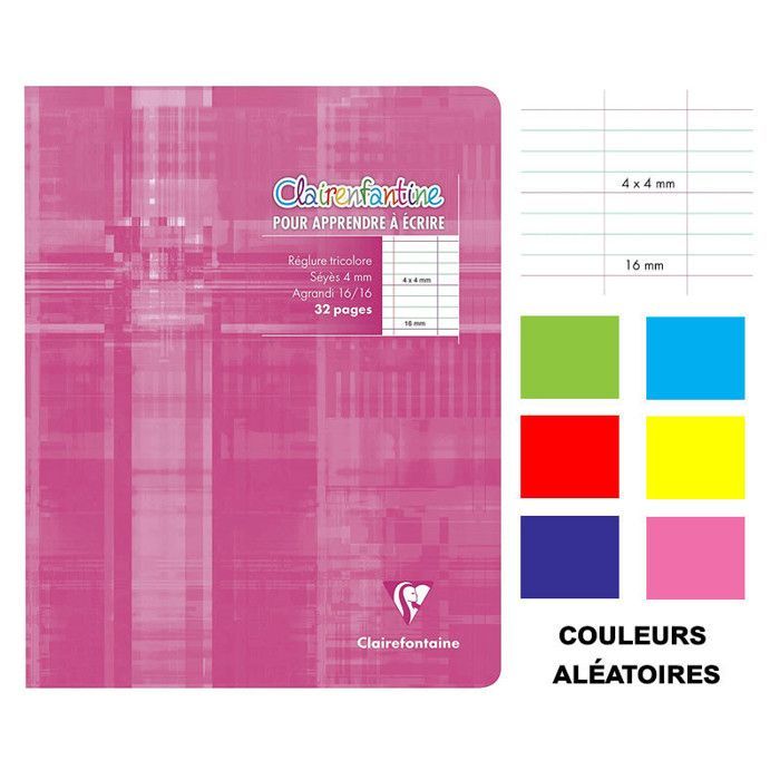 Cahier d'apprentissage - CLAIREFONTAINE - 17x22 - 32 pages - Séyès agrandi 4mm - Couverture en carton