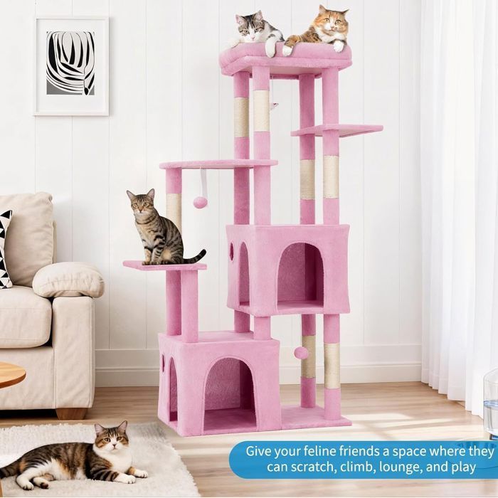 Arbre à Chat Griffoir-TOYS S-45× 72 × 156CM-Tour d'escalade Stable à Plusieurs Niveaux, Arbres d'activité-ROSE