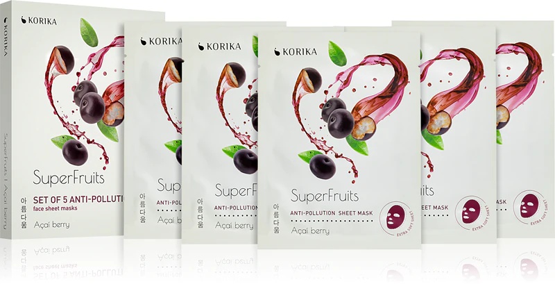 KORIKA SuperFruits Acai Berry - Set od 5 maski za lice protiv zagađenja