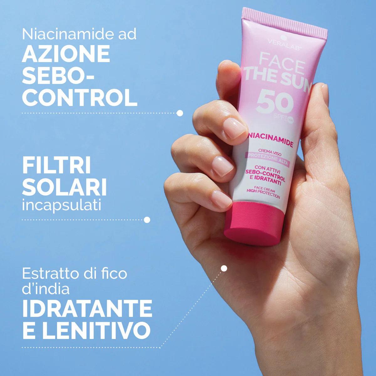 Solari FACE THE SUN NIACINAMIDE - Crema viso SPF50 con attivi sebo-control e idratanti - Solare viso alta prot.