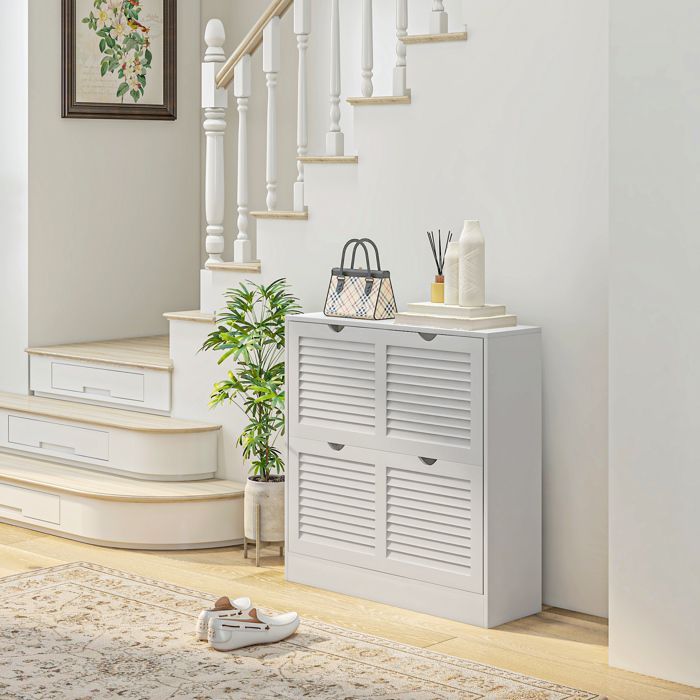 Entryway shoe cabinet - HOMCOM - 2 drawers and adjustable shelves for 16 pairs of shoes, white