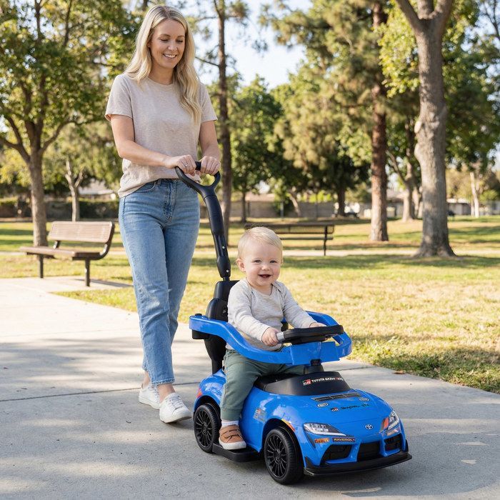 GIANTEX Cochecito Toyota 3 en 1 para niños, ideal para bebés de 1,5 a 5 años, con manillar extraíble, música y capacidad de carga de 20 kg (azul).