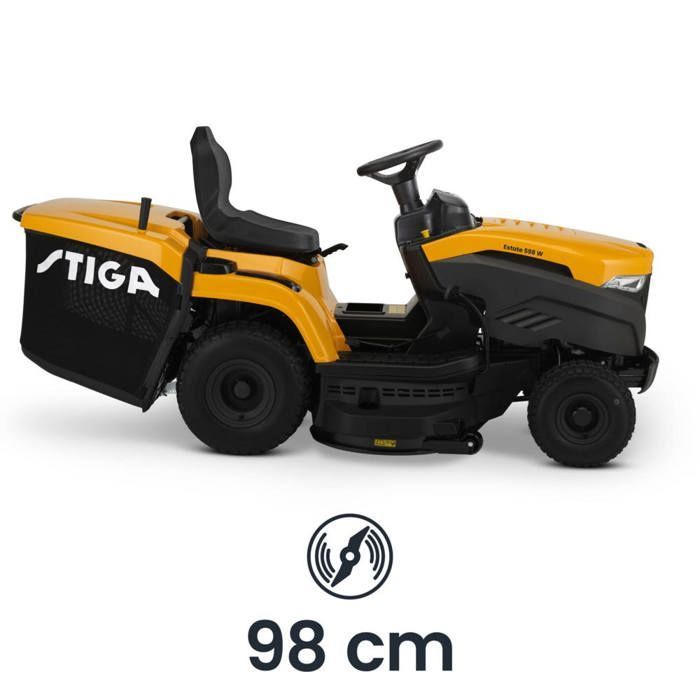 Trattorino da giardino – STIGA – Estate 598 W – Motore da 586 cc, larghezza di taglio 98 cm, sacco di raccolta erba da 240 l, trasmissione idrostatica, 3 in 1, fino a 5500 m²