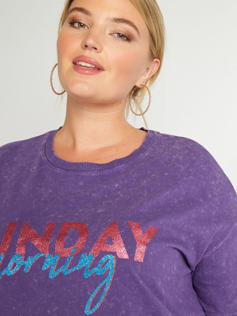 Bedrukt T-shirt met korte mouwen - PAARS