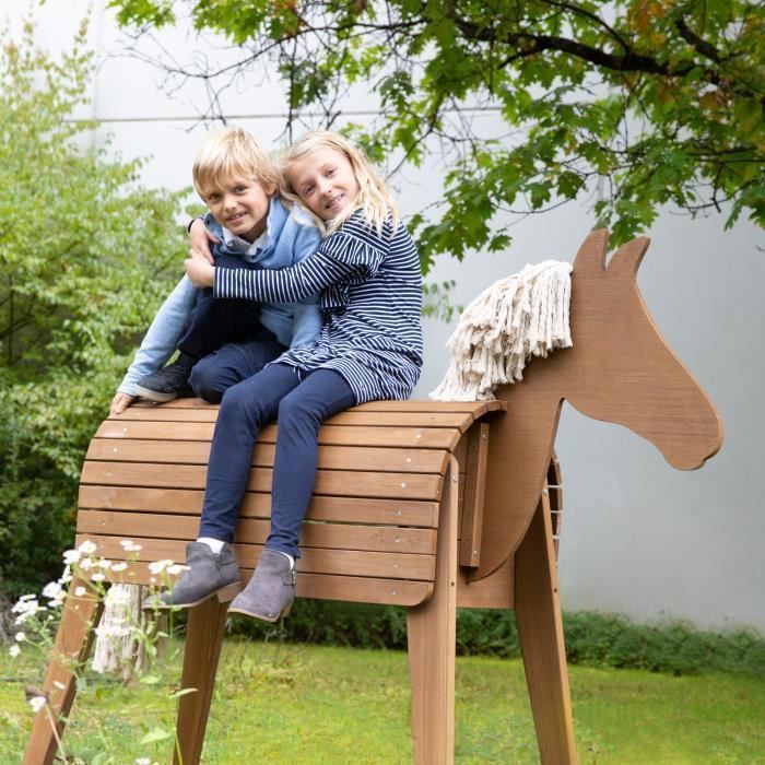 Caballo de exterior - ROBA - Caballo de jardín grande - Madera maciza - Teca - 2 en 1