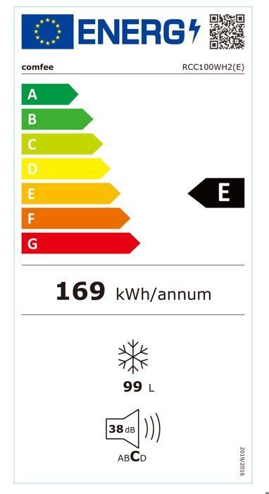 Comfee RCC100WH2(E) vrieskist - 99 liter - Energieklasse E - Digitale bediening - 38 dB - 49,5 x 54,5 x 85 cm - Elektronische bediening - Wit