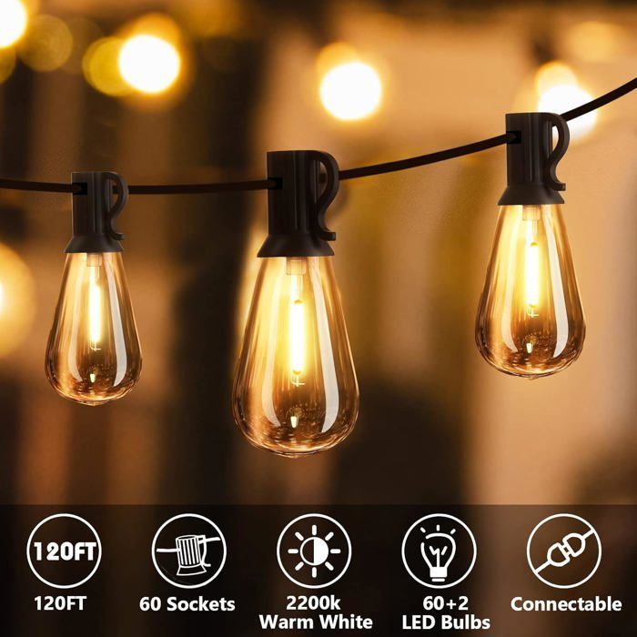 Decoratieve hangende lichtslinger voor buiten, E12-lamp, voor een kerst- en Halloween-sfeer