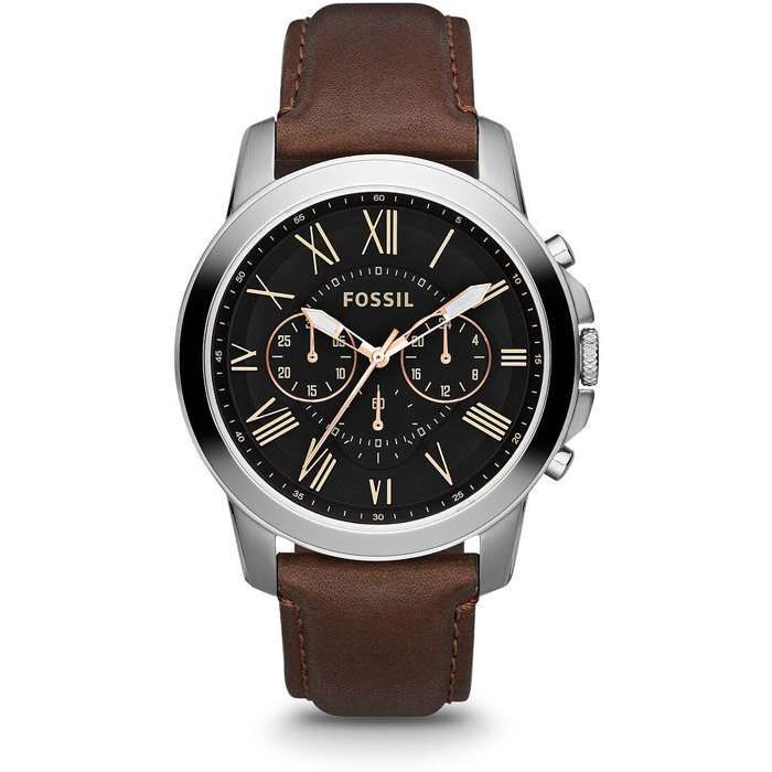 FOSSIL GRANT FS4813 Watch - Men's Brown Leather Chronograph - Vintage